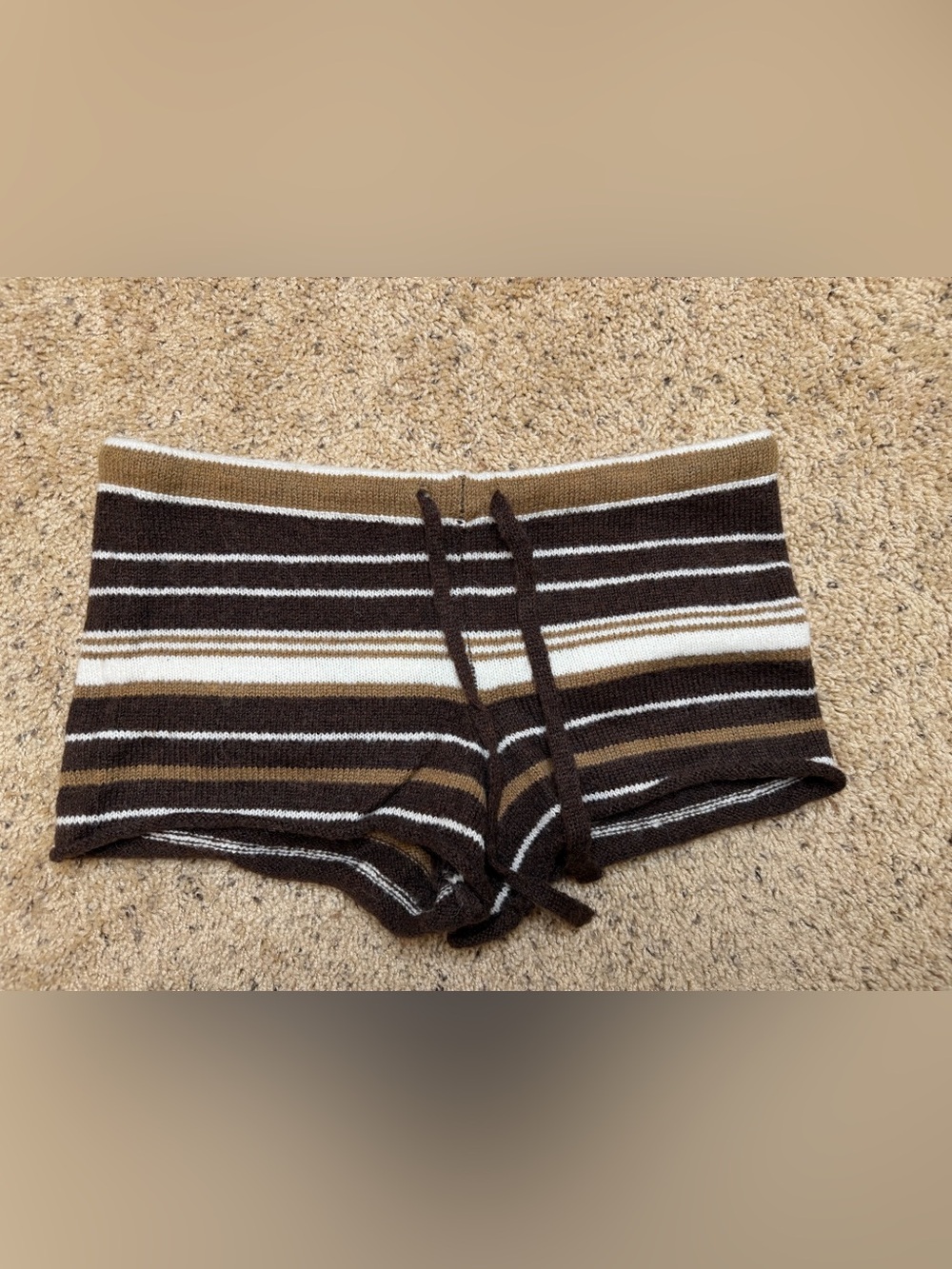 Striped Knit Women’s Shorts in Brown and Cream
